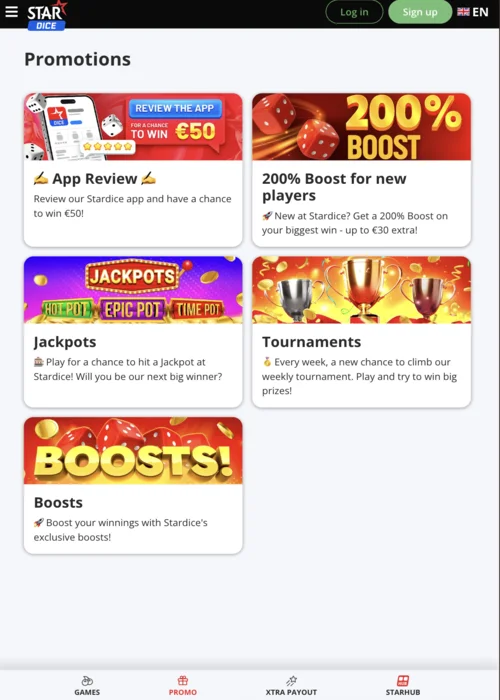 Stardice Casino welkomstpakket tot 2000€ + 500 gratis spins