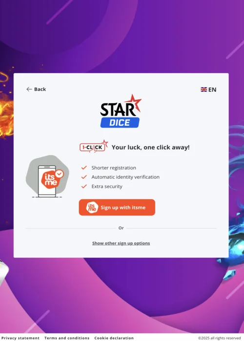 Stardice Casino account aanmaken in 15 seconden met automatische verificatie